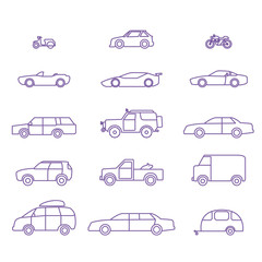 Car types outline icons set