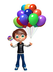 kid boy with balloon & lollypop