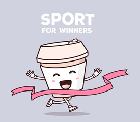 Vector illustration of color smile takeaway coffee cup runs thro