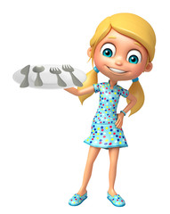 kid girl with Dinner plate