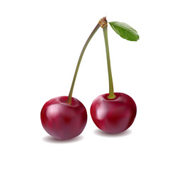 Cherry berry with leaves.