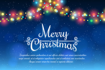 Naklejka na ściany i meble Merry Christmas bokeh background with party lights bright vector poster
