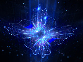 Obraz premium Niebieski świecący magiczny kwiat w przestrzeni