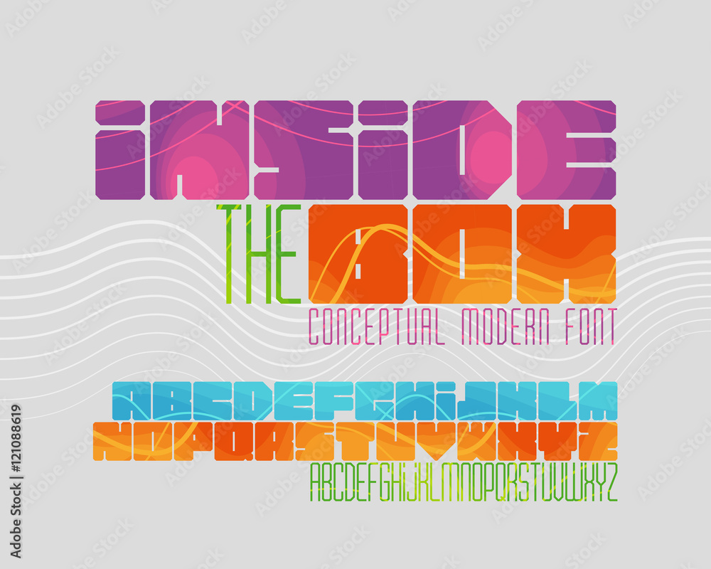 Poster modern geometric font with waves pattern inside