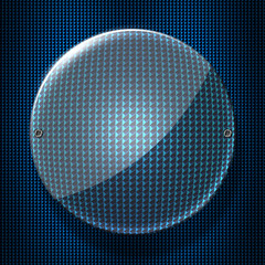 Fototapeta premium set 8. circle glossy glass on blue metallic mesh wall.