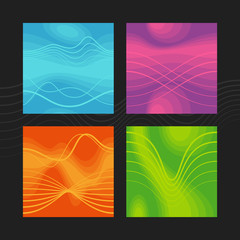 Four modern color line waves seamless patterns background