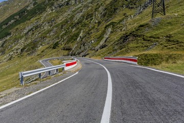 Transfagarasan mountain winding road with bridges.