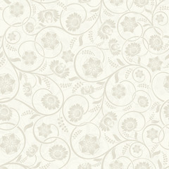 Seamless background of light beige color with  Flowers in a folk style