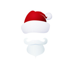 Santa Claus Face, Santa Claus with a Beard Isolated on White Background, Mustache and Hat without a Face, Christmas Decorations, Merry Christmas and Happy New Year , Vector Illustration