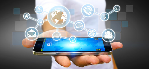 Businessman using digital web network with web icons