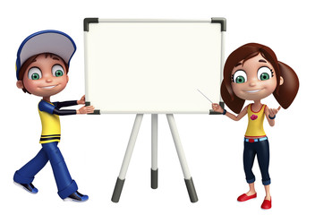 kid girl and kid boy with Display board