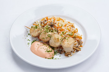 chicken kebab with rice