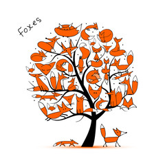 Fox family, art tree for your design