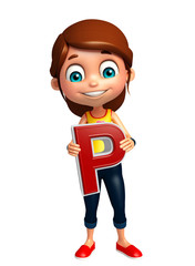 kid girl with P alphabate