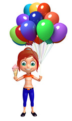 Fototapeta na wymiar kid girl with Ice cream and Balloon