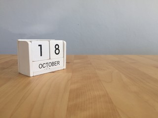 October 18th.October 18 white wooden calendar on vintage wood ab
