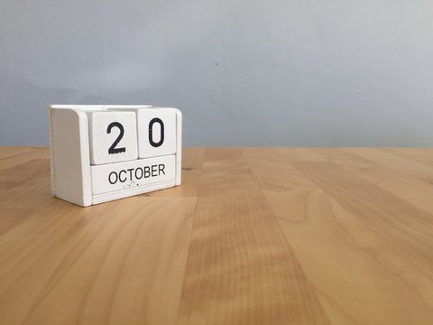 October 20th.October 20 White Wooden Calendar On Vintage Wood Ab