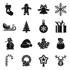 Christmas icons set in simple style. Xmas elements set collection vector illustration