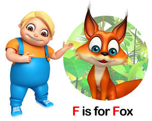 Kid boy pointing Fox