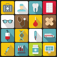 Medicine icons set in flat style. Medical care set collection vector illustration