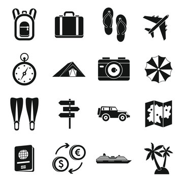 Travel icons set in simple style. Tourism elements set collection vector illustration