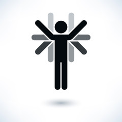 Obraz premium Logotype people gray man figure with many hands