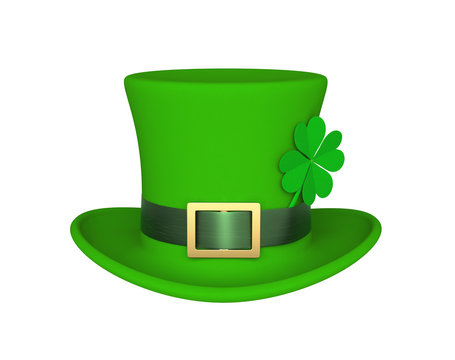 Lucky green hat with clover for Saint Patrick's Day, isolated on