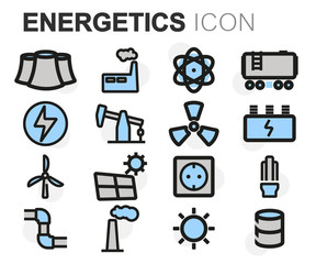 Vector flat line energetics icons set