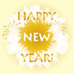 Happy New Year! Handwritten Golden Lettering and Firework.  Vector Illustration.