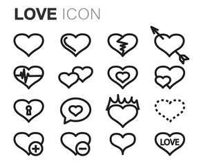 Vector black line love icons set