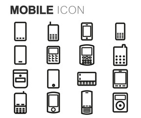 Vector black line mobile icons set