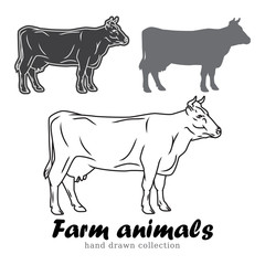 Hand drawn cow milk silhouette. Farm animals vector illustration
