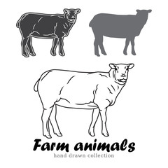 Hand drawn lamb silhouette. Farm animals vector illustration. 