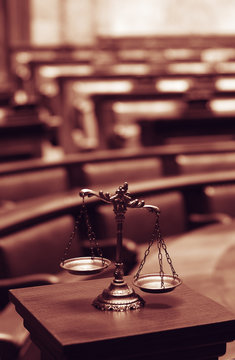 Decorative Scales of Justice in the Courtroom