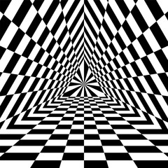 Vector Illustration. Triangle Abyss. Black and White Rectangles Expanding from the Center. Optical Illusion of Volume and Depth. Suitable for Web Design.