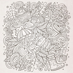Fototapeta na wymiar Cartoon cute doodles hand drawn autumn illustration