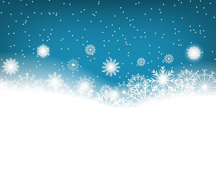 Fototapeta na wymiar Winter blue background with snowflakes. Christmas decoration. Copy space for text. Vector.