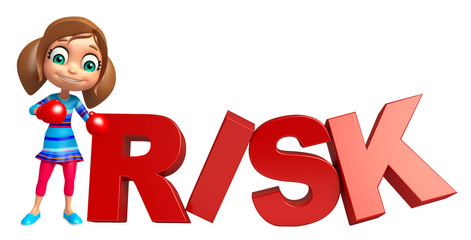 kid girl with Risk sign and Boxing gloves