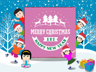 Obraz na płótnie Canvas Merry christmas and Happy new year 2017 with funny kids