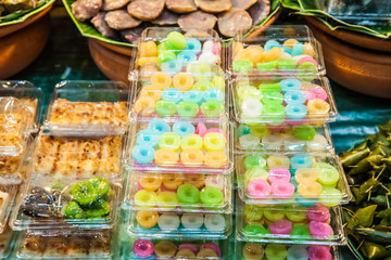 Colourful thai dessert. Thailand sweet beautiful snack by handmade.