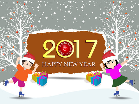 Merry christmas and Happy new year 2017 with funny kids