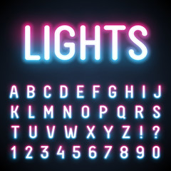 Glowing neon tube font. Retro text effect. © garybaldi