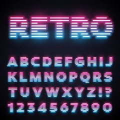 Glowing neon tube font. Retro text effect.