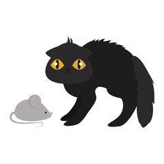 Cartoon style black cat vector silhouette. Cute domestic cat animal sitting. Cartoon black cat young adorable tail symbol playful. Cartoon funny domestic pussy kitty black cat sit character
