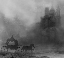 carriage and a medieval castle