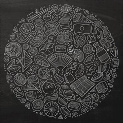 Set of Japan food cartoon doodle objects, symbols and items