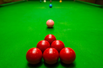 Snooker ball on snooker table, game on table, International sport.