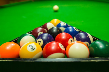 Snooker ball on snooker table, game on table, International sport.