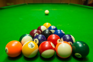 Snooker ball on snooker table, game on table, International sport.