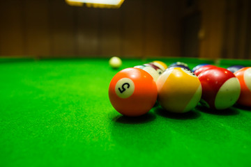 Snooker ball on snooker table, game on table, International sport.